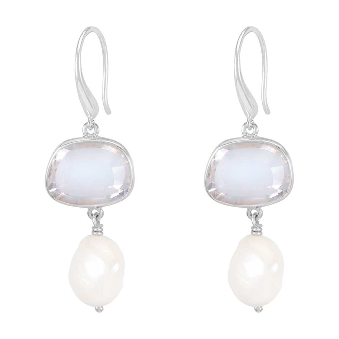 Silver Rock Crystal Pebble & Pearl Drop Earrings main product photo