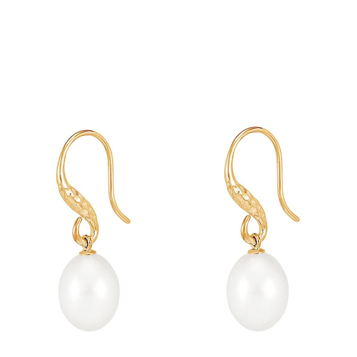 Gold 12mm Oval White Freshwater Pearl Drop Earrings main product photo
