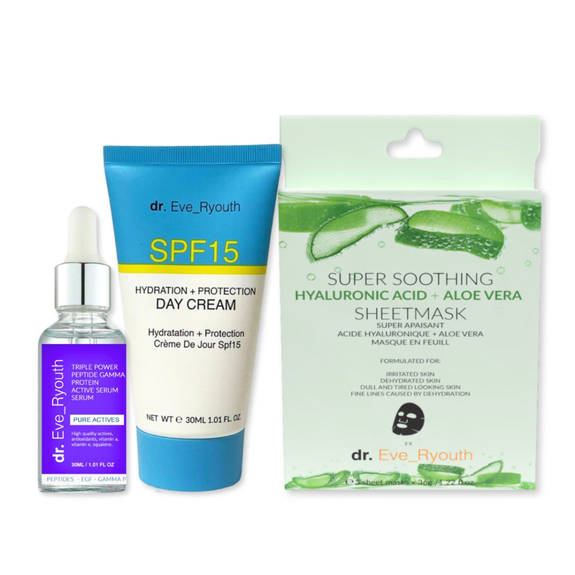 Triple Power Peptide serum 30ml+ Aloe Vera mask+ day cream 30 ml main product photo