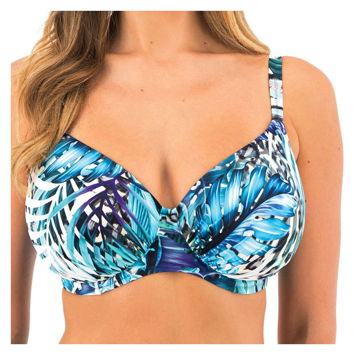 Blue Printed Kabini Oasis Gathered Full Cup Bikini Top main product photo