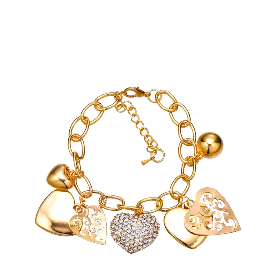 18K Gold Multi Heart Charm Bracelet main product photo