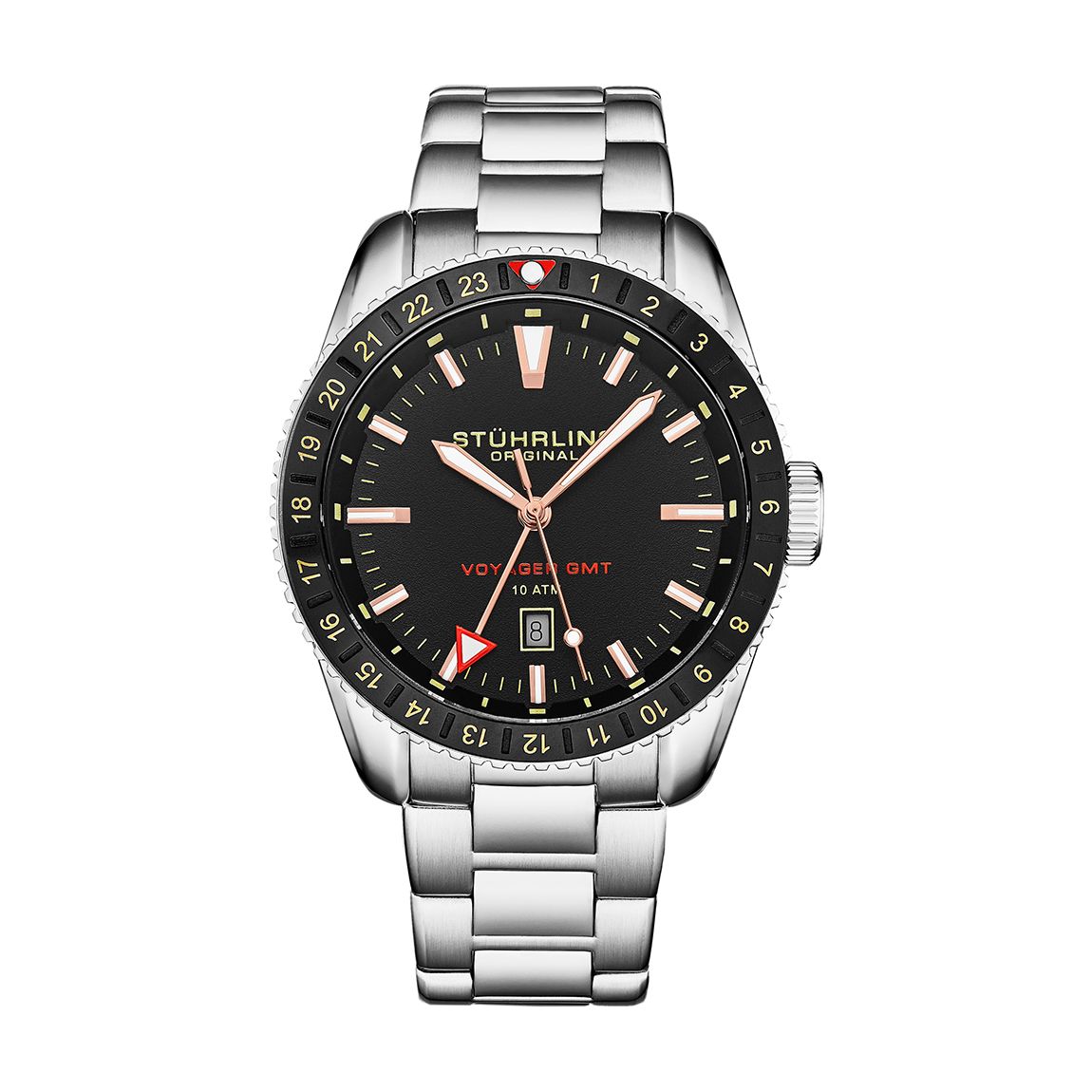 Black Stuhrling Original Men's Voyager GMT Watch 42mm main product photo