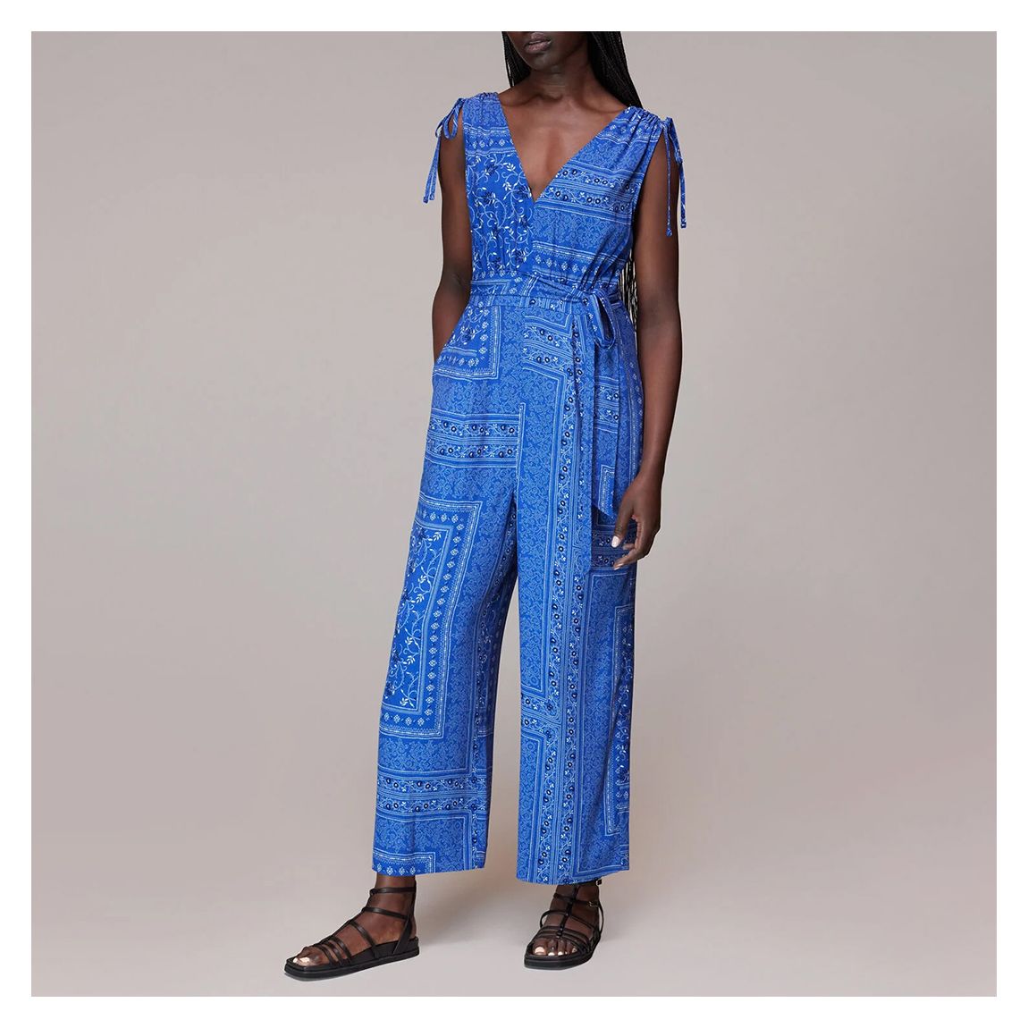 Blue V-Neck Printed Jumpsuit main product photo