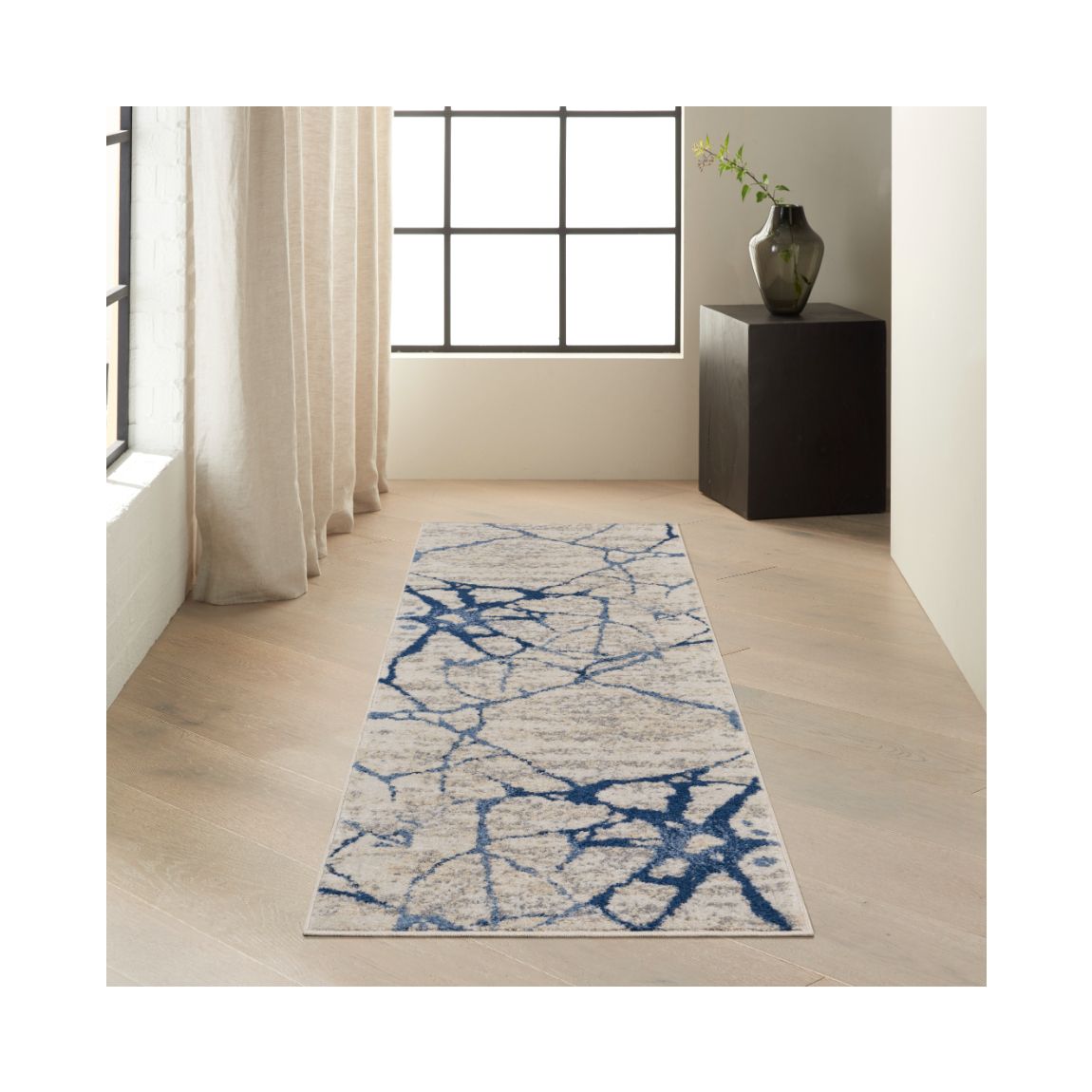 River Flow 05 Ivory Blue 221cm x 69cm Rug main product photo
