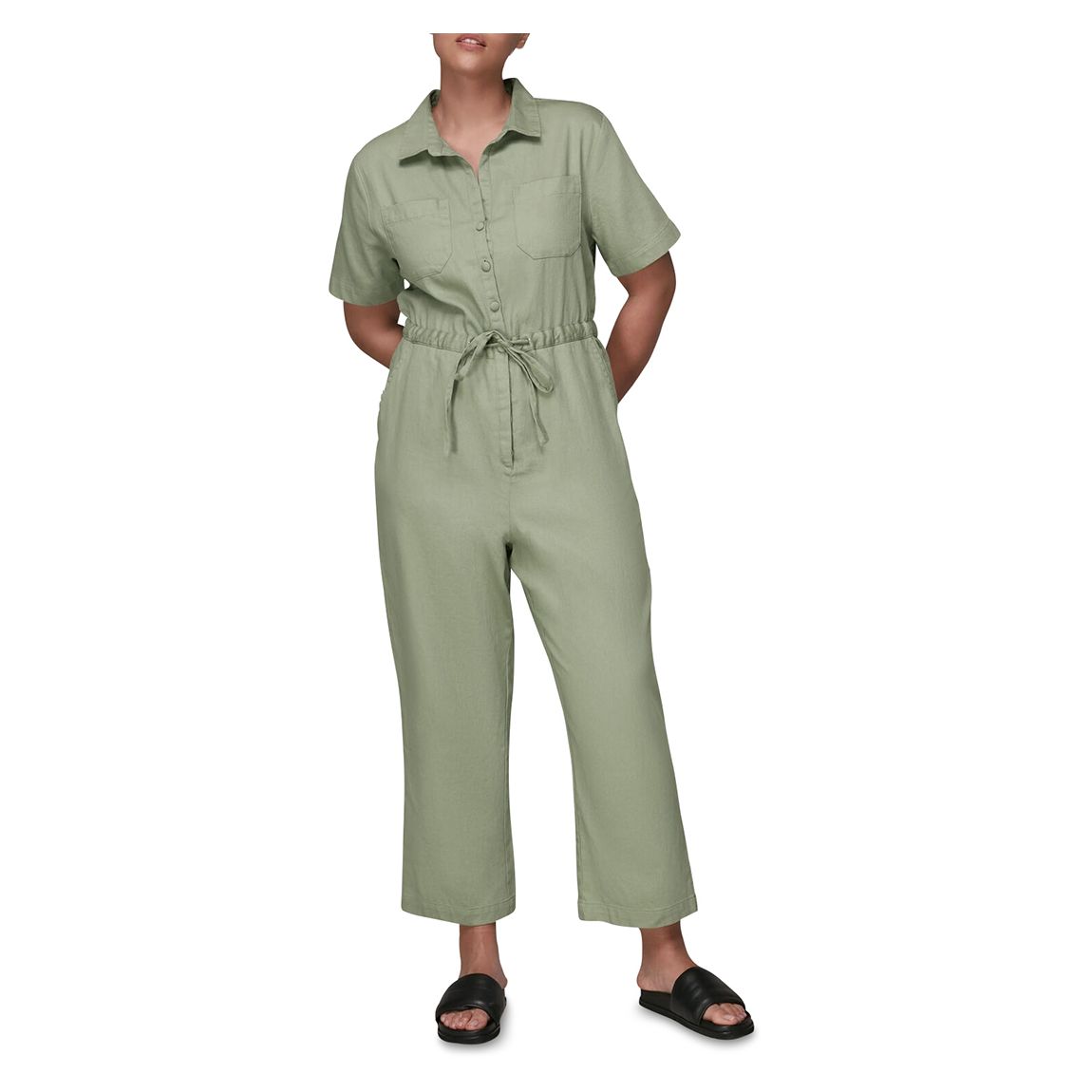 Green Nova Tie Detail Cotton Blend Jumpsuit main product photo