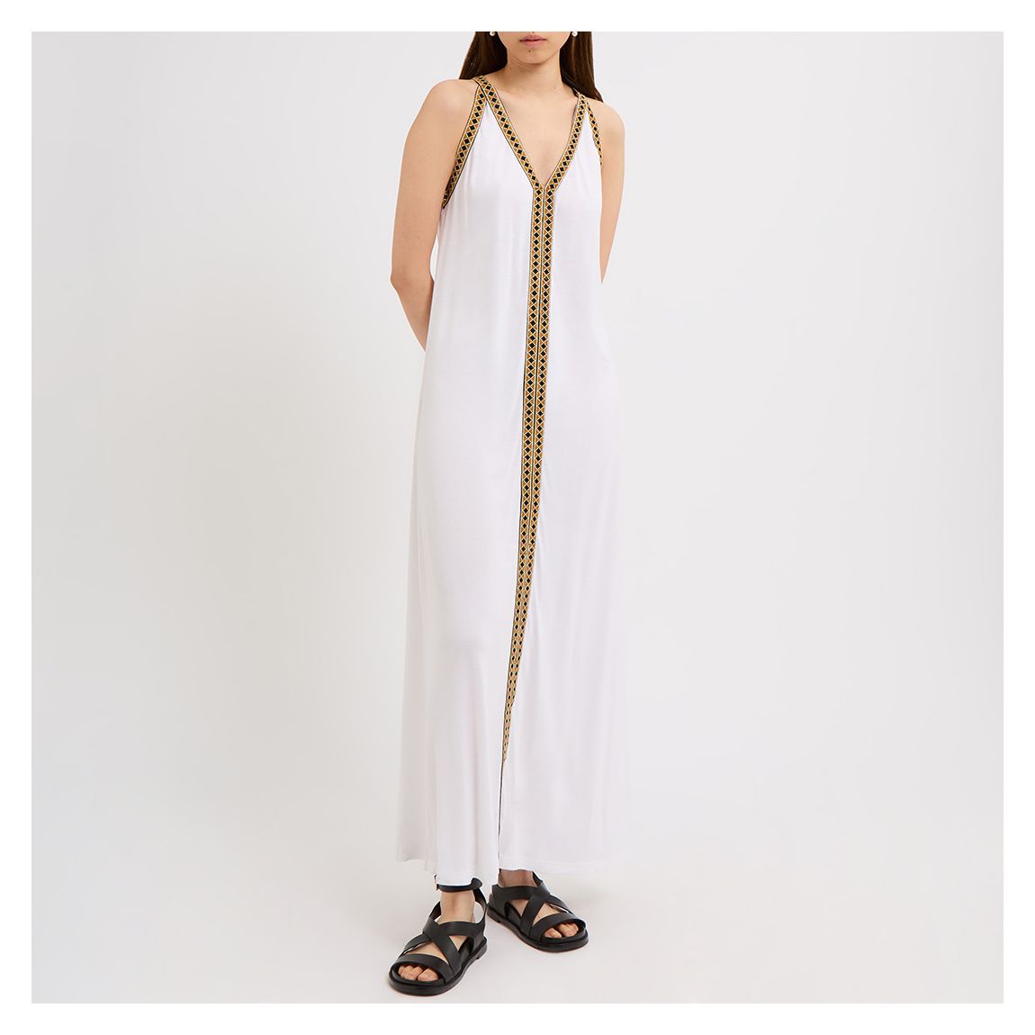 White Jersey Trim Maxi Dress main product photo