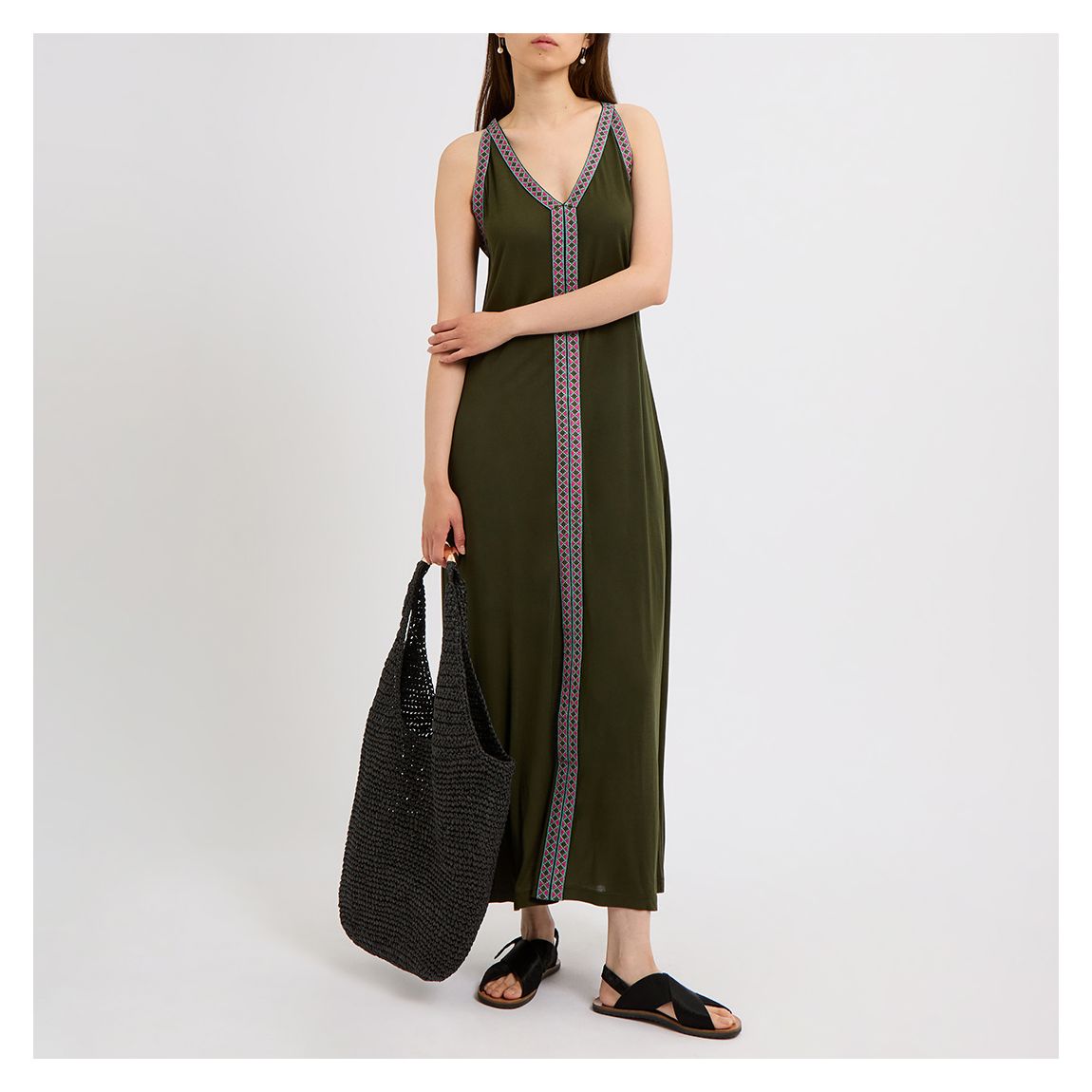 Olive Jersey Trim Maxi Dress main product photo
