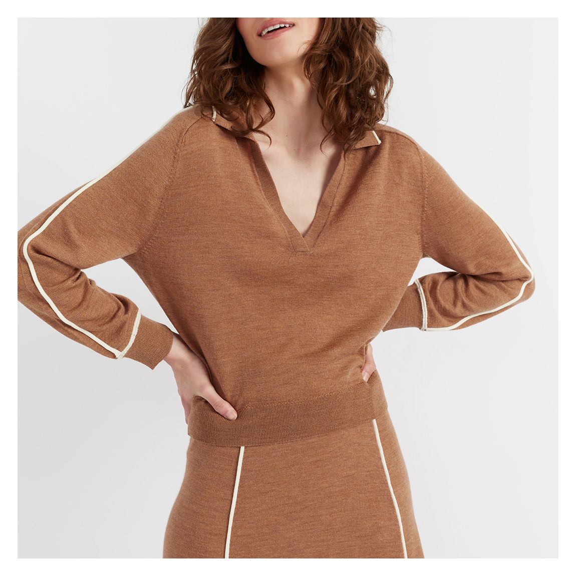 Camel Merino Wool Collared Sweater main product photo