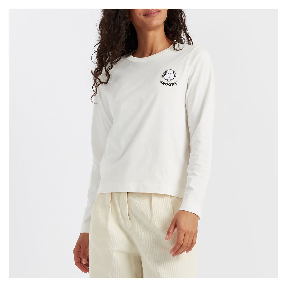 White Long Sleeve Snoopy Badge Tee main product photo
