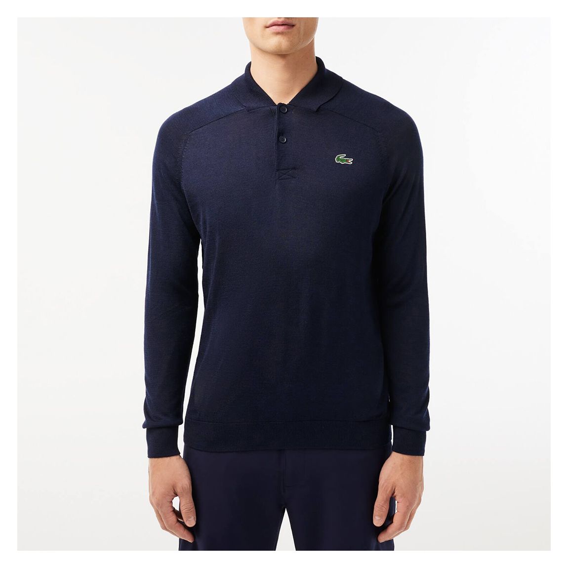 Navy Wool Blend Knitted Polo Shirt main product photo
