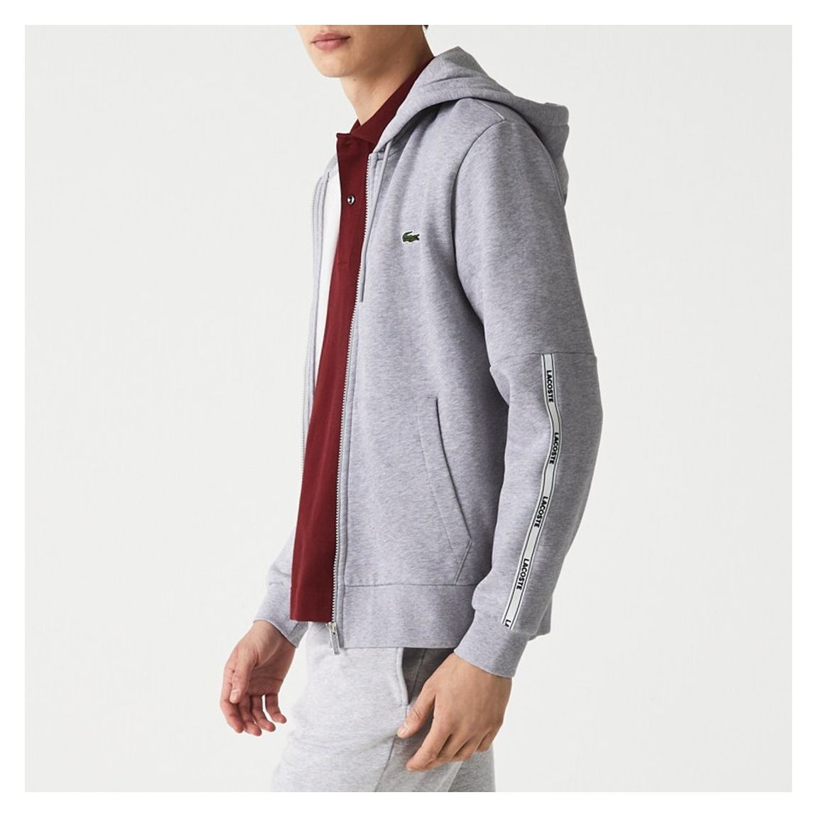 Grey Branded Arm Stripe Zip Hoodie main product photo