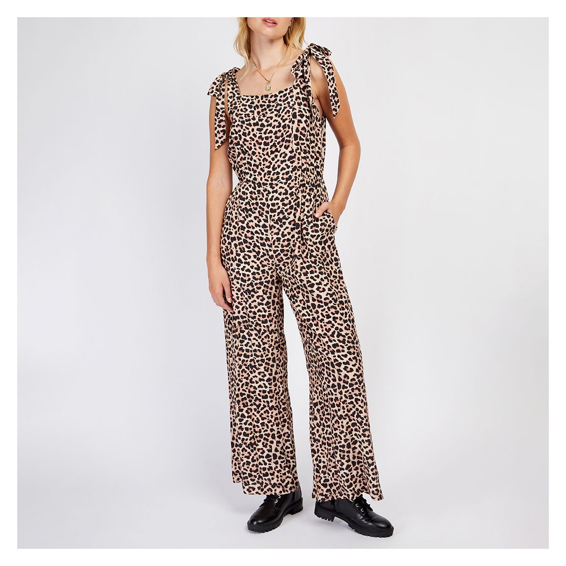 Leopard Print Tie Strap Jumpsuit main product photo