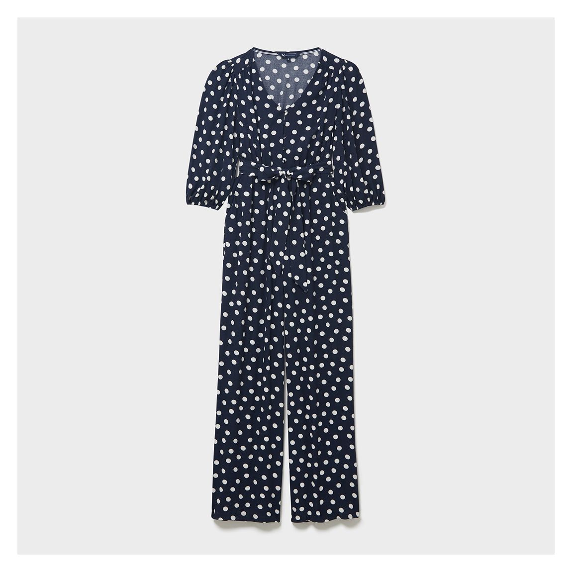 Navy Polka Dot Belted Jumpsuit main product photo