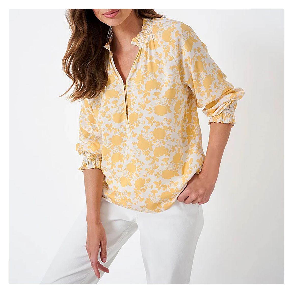 Orange Printed Ruched V-Neck Blouse main product photo