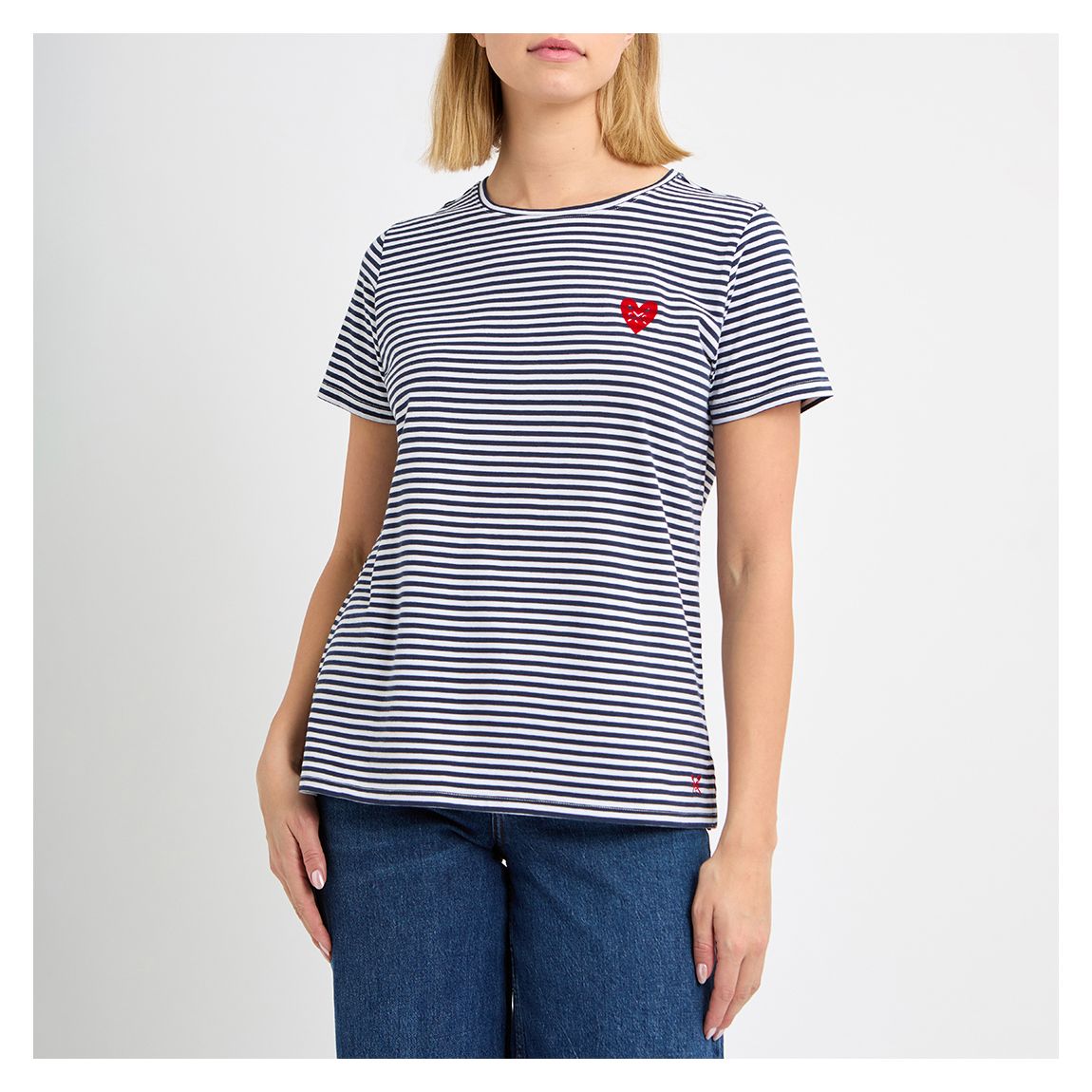 Navy Stripe Heart Flock T-shirt main product photo