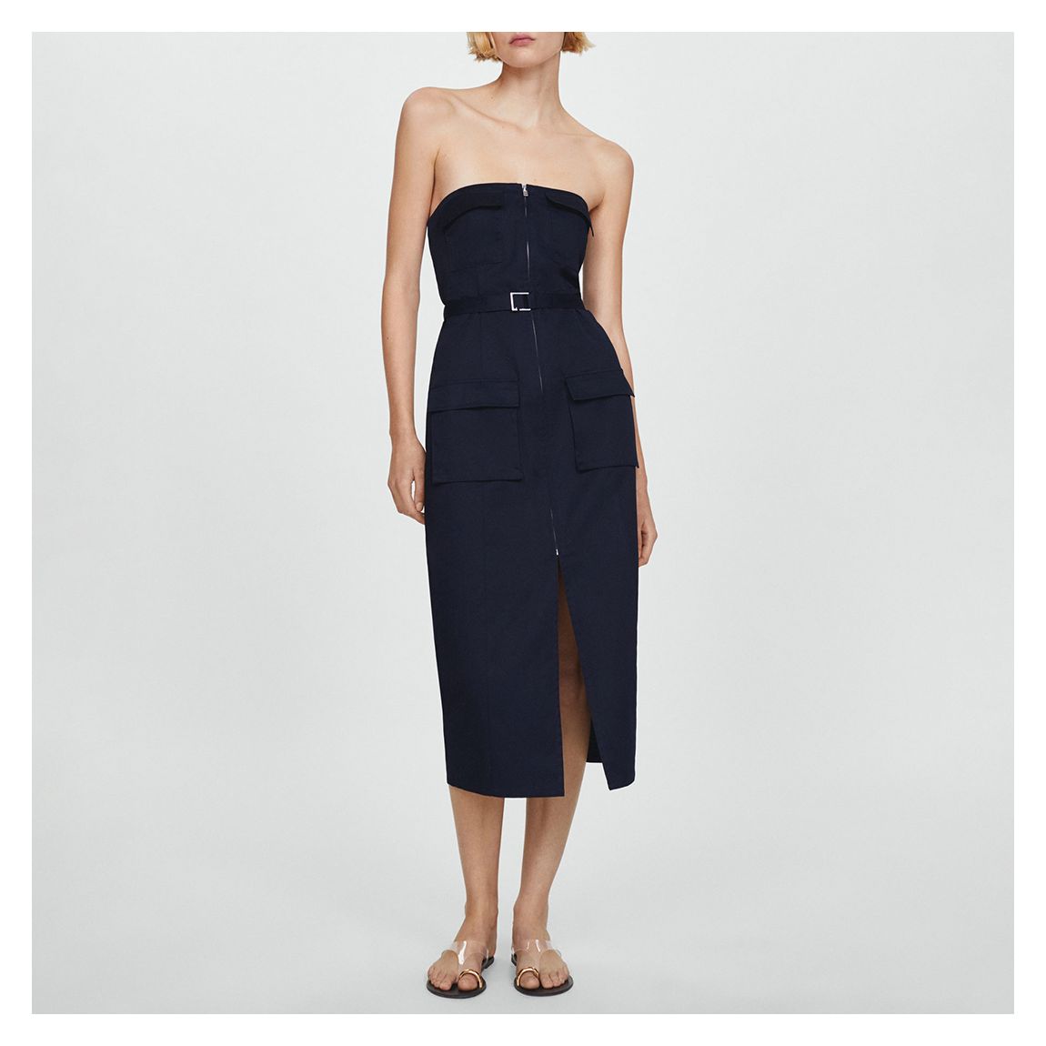 Night Blue Belted Strapless Dress main product photo