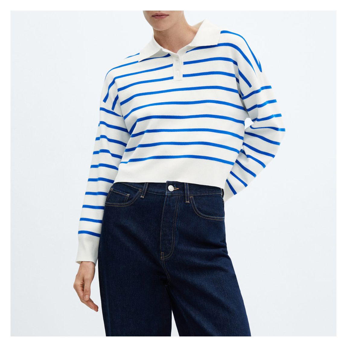 Vibrant Blue Striped Polo-Neck Sweater main product photo
