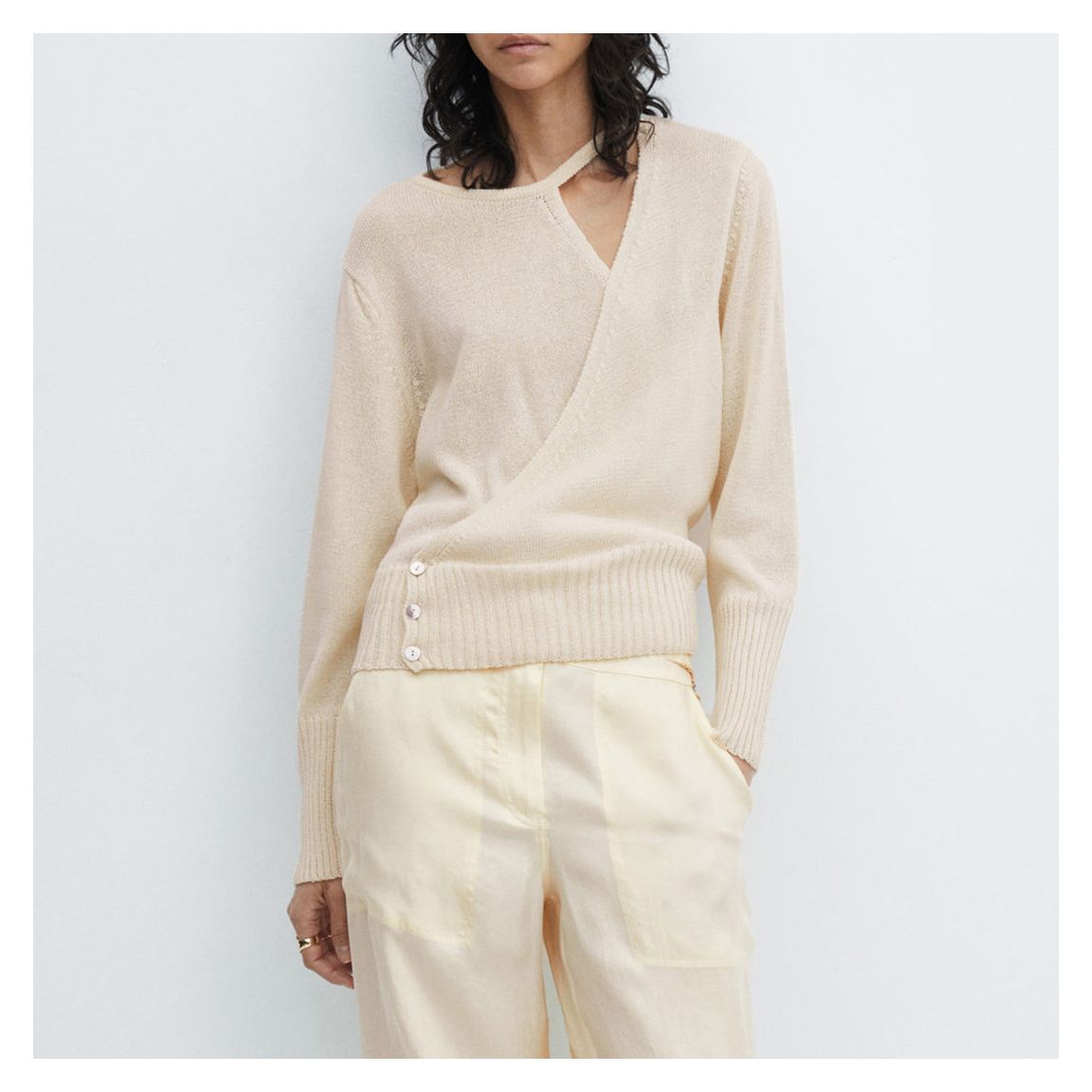 Ecru Wrap Jumper With Slit Detail main product photo