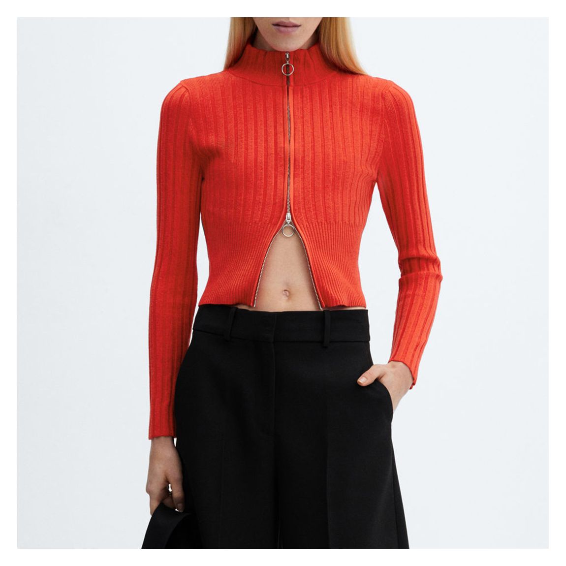 Red Zipper Crop Cardigan main product photo