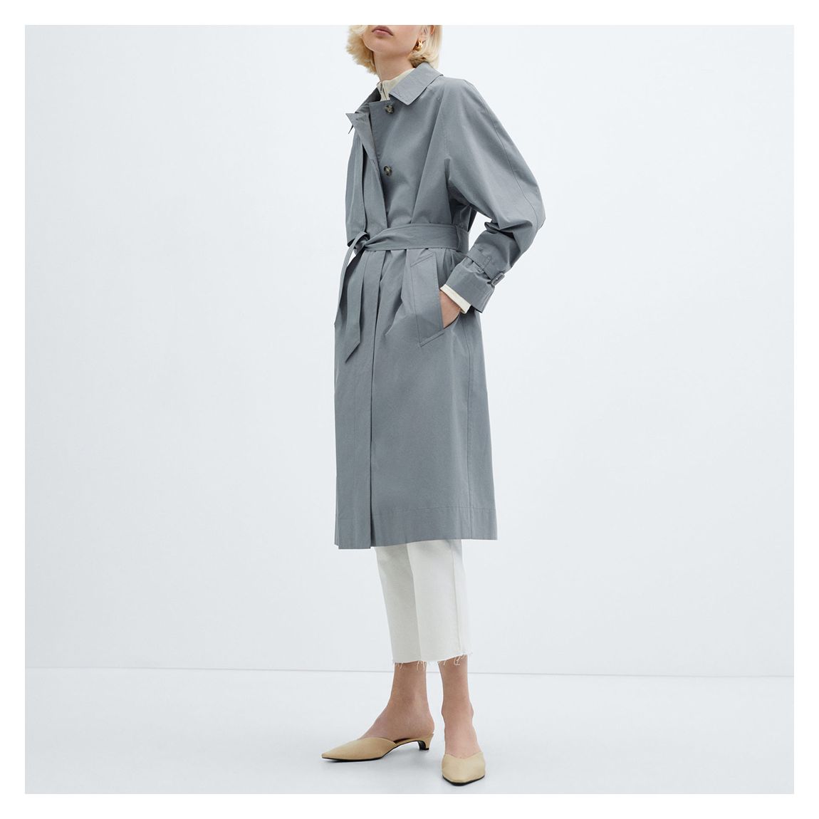 Blue Cotton Trench Coat With Belt main product photo
