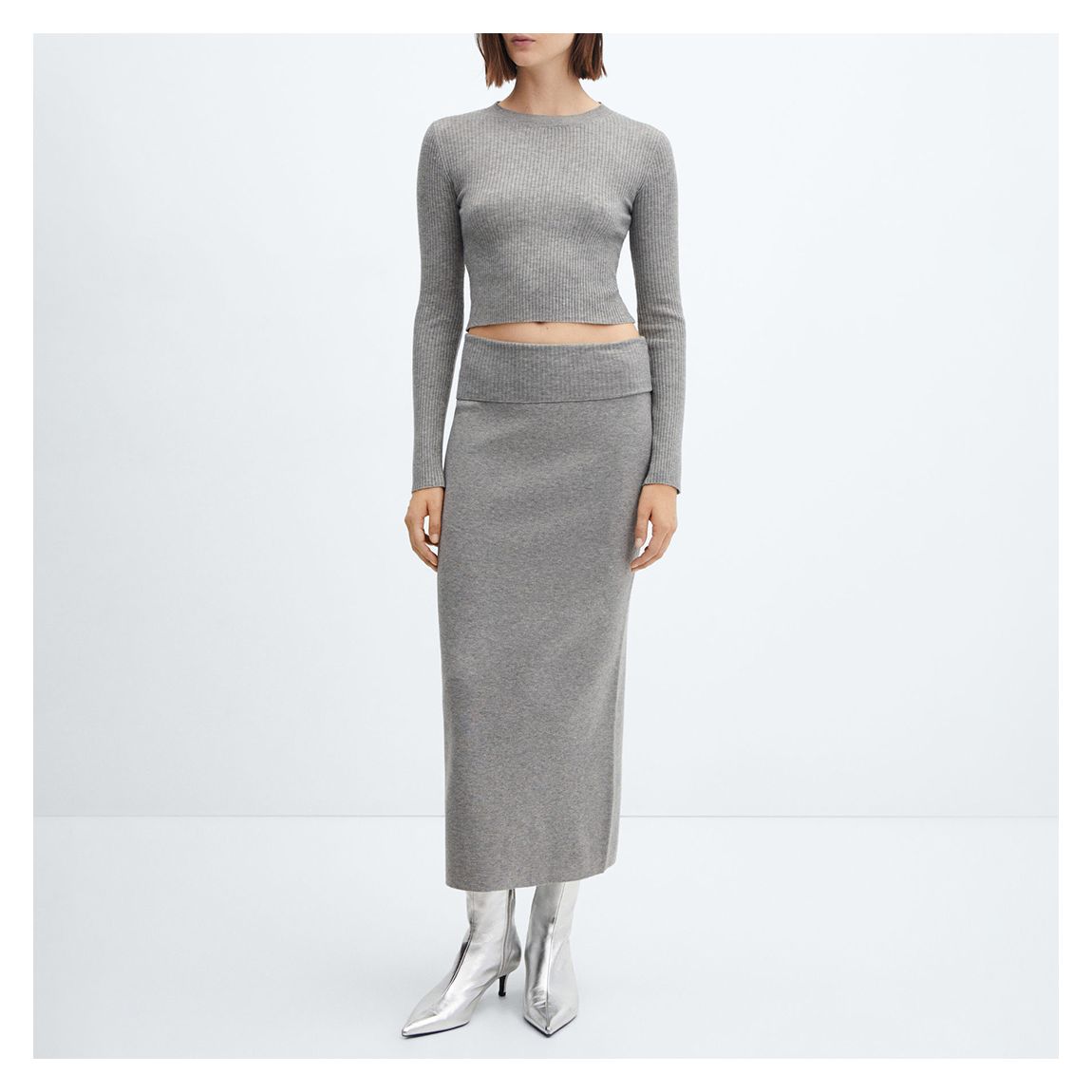 Medium Heather Grey Long Knitted Skirt main product photo