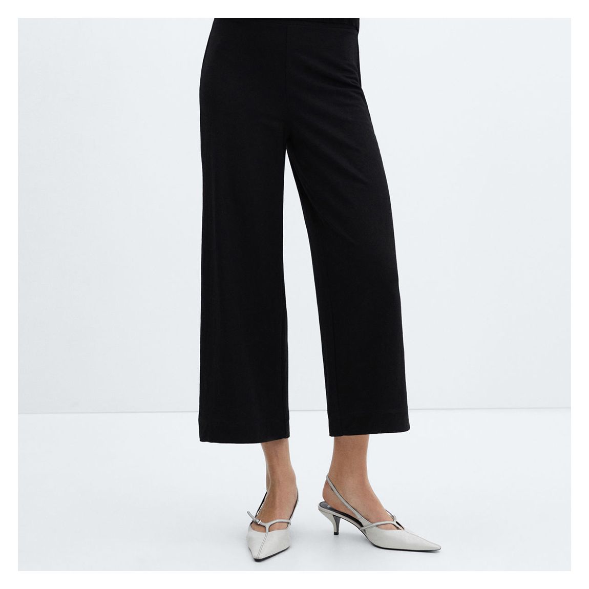 Black Elastic Waist Crop Trousers main product photo