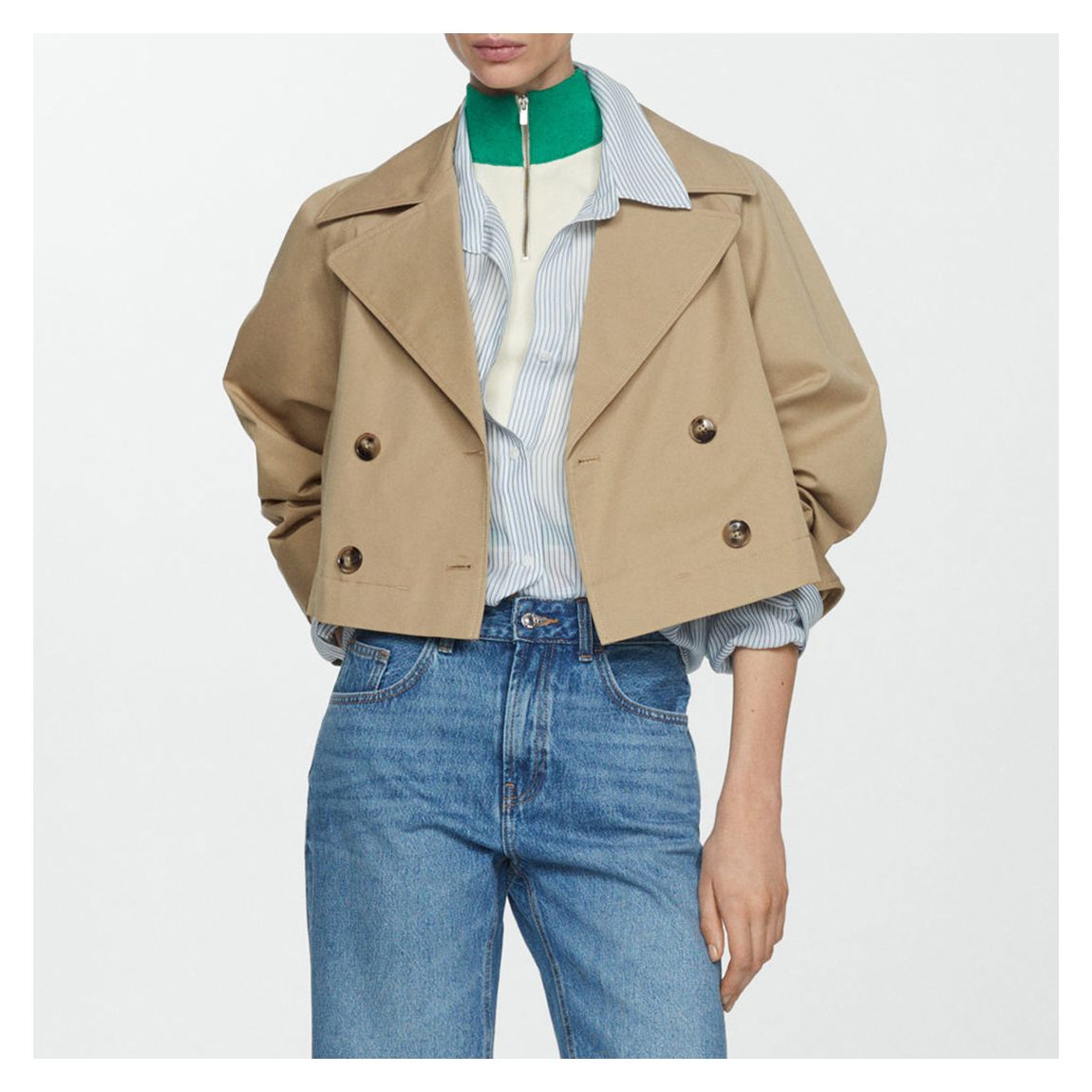 Beige Crop Trench Coat With Lapels main product photo