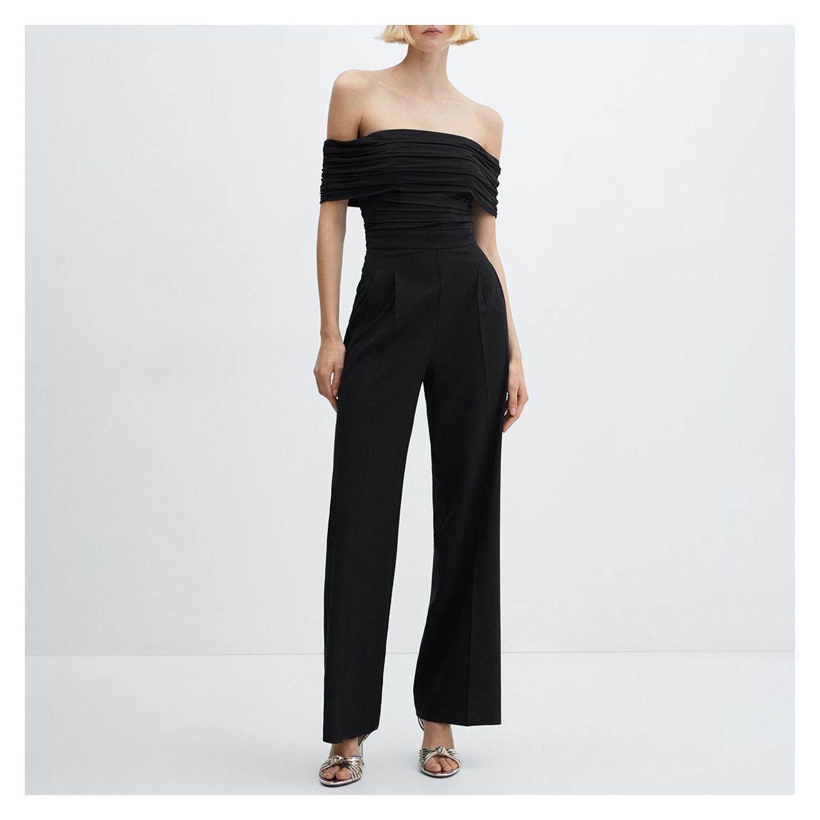 Black Off-The-Shoulder Jumpsuit With Gathered Detail main product photo