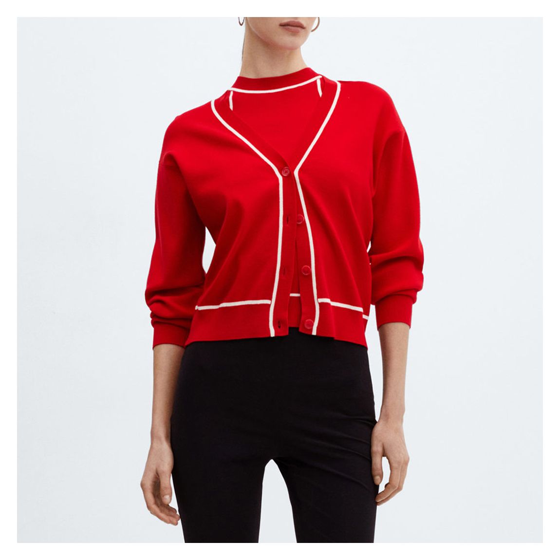 Red Contrast Trims Cardigan main product photo