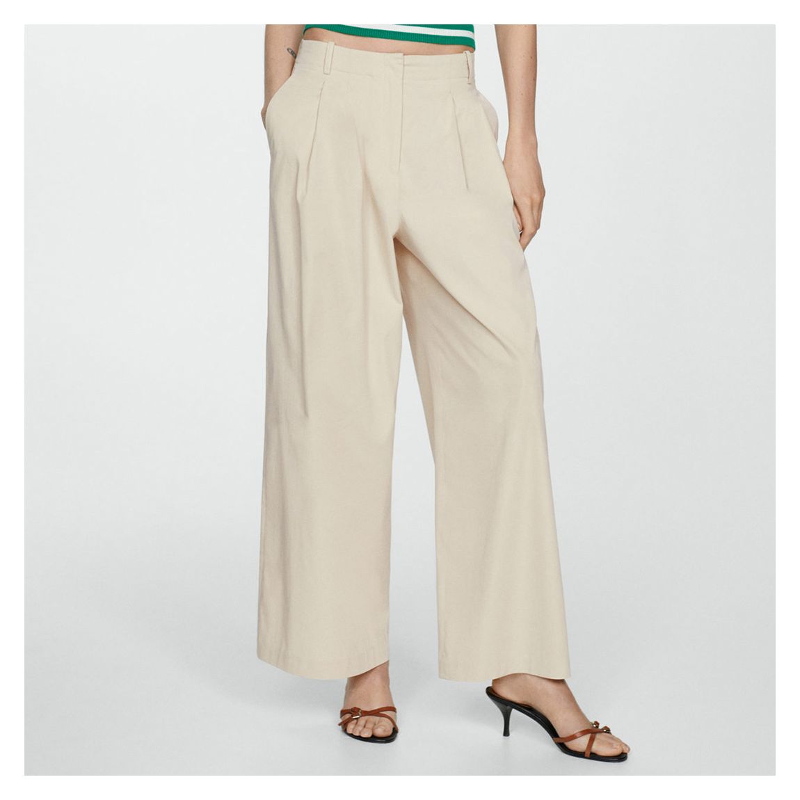 Beige Wideleg Pleated Trousers main product photo