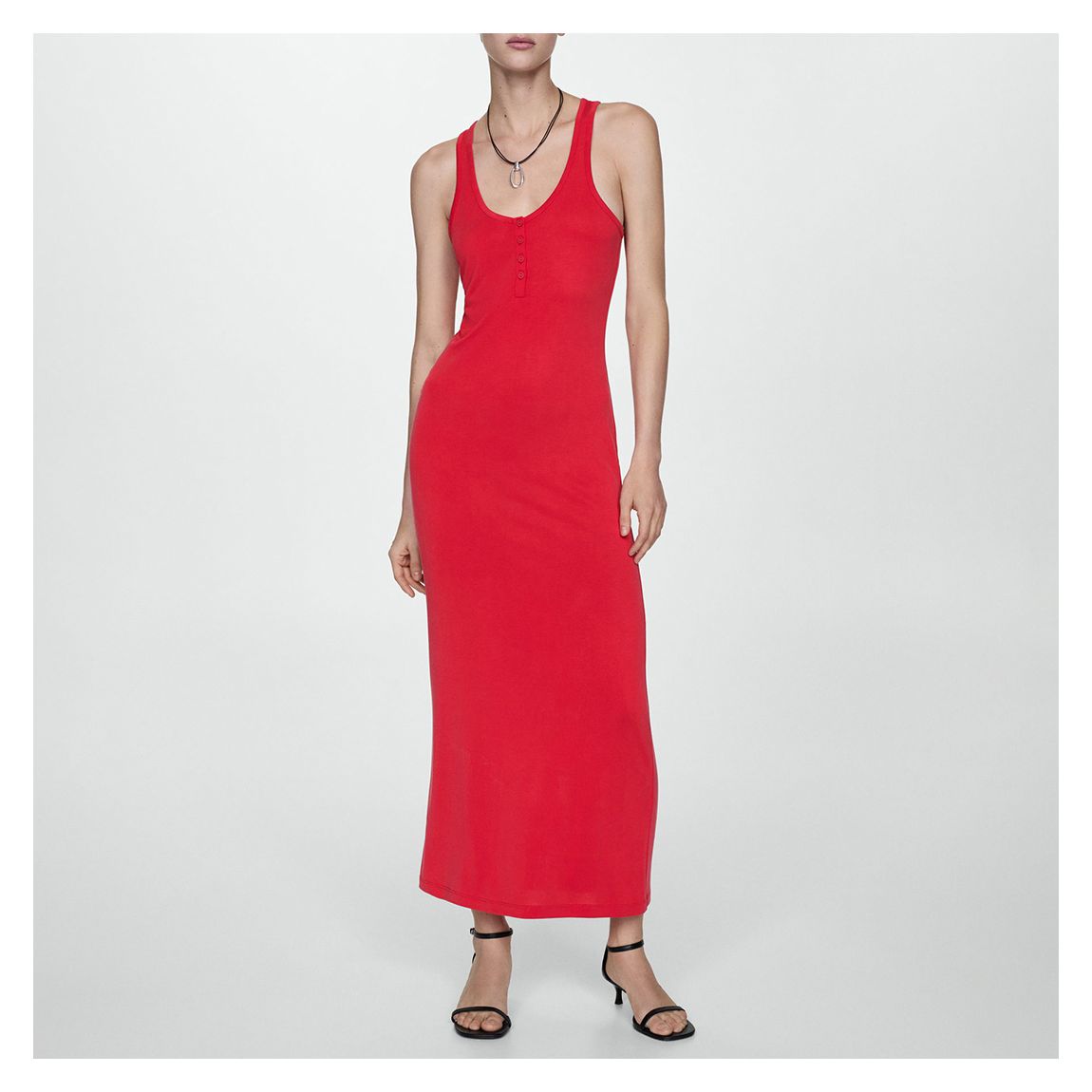 Red Modal Dress With Buttons main product photo