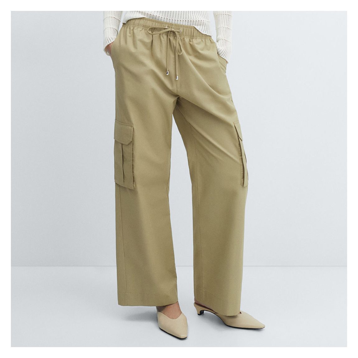 Beige Elastic Waist Cargo Trousers main product photo