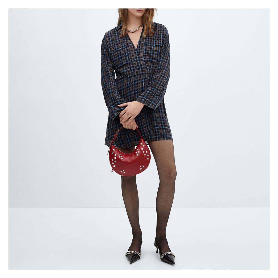 Blue Check Wrap Dress main product photo