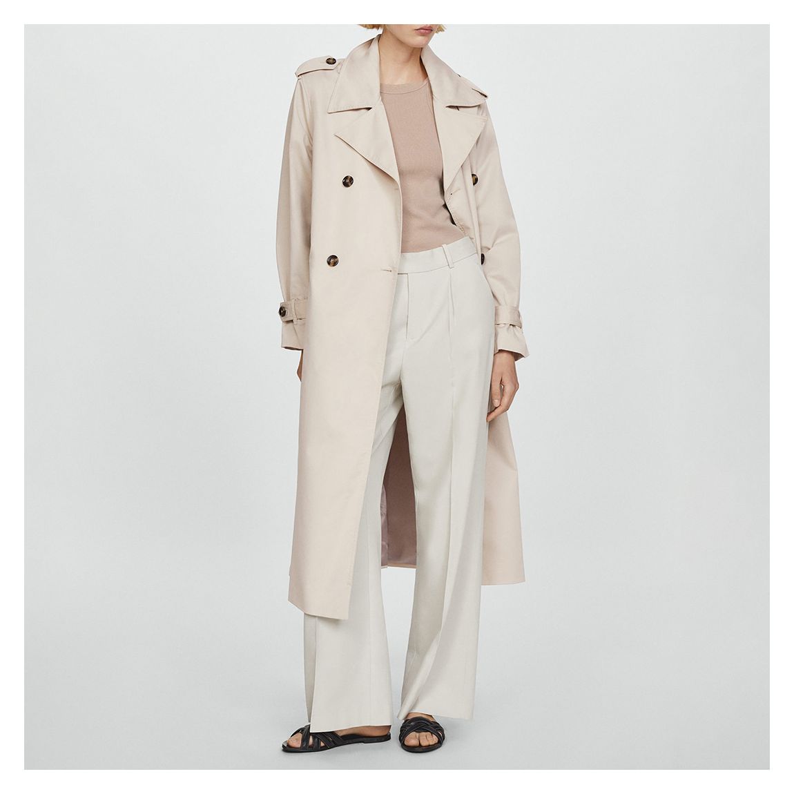 Light/Pastel Grey Double-Breasted Trench Coat main product photo