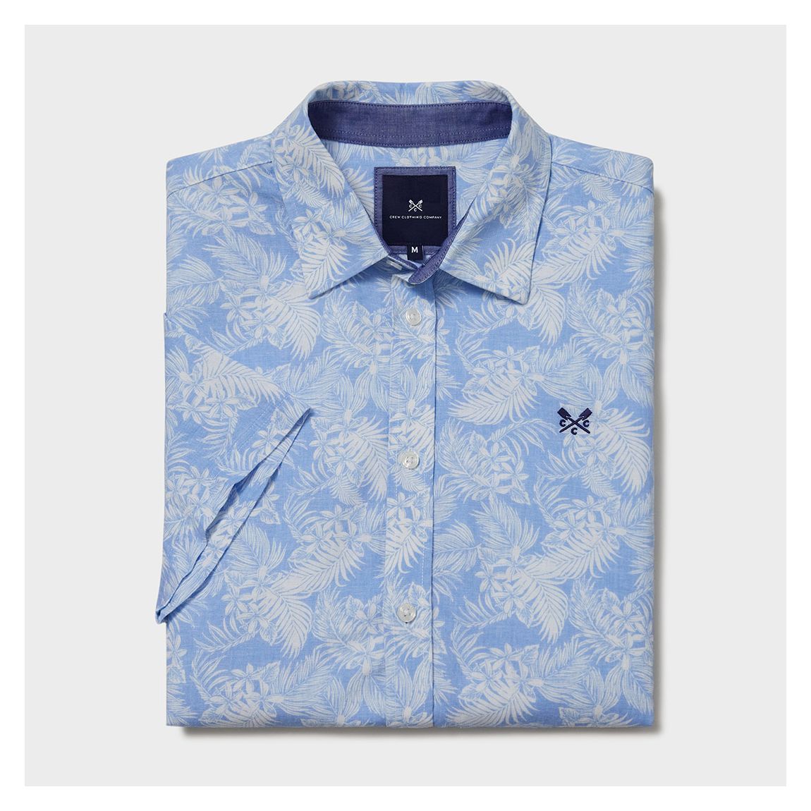Pale Blue Leaf Print Linen Shirt main product photo
