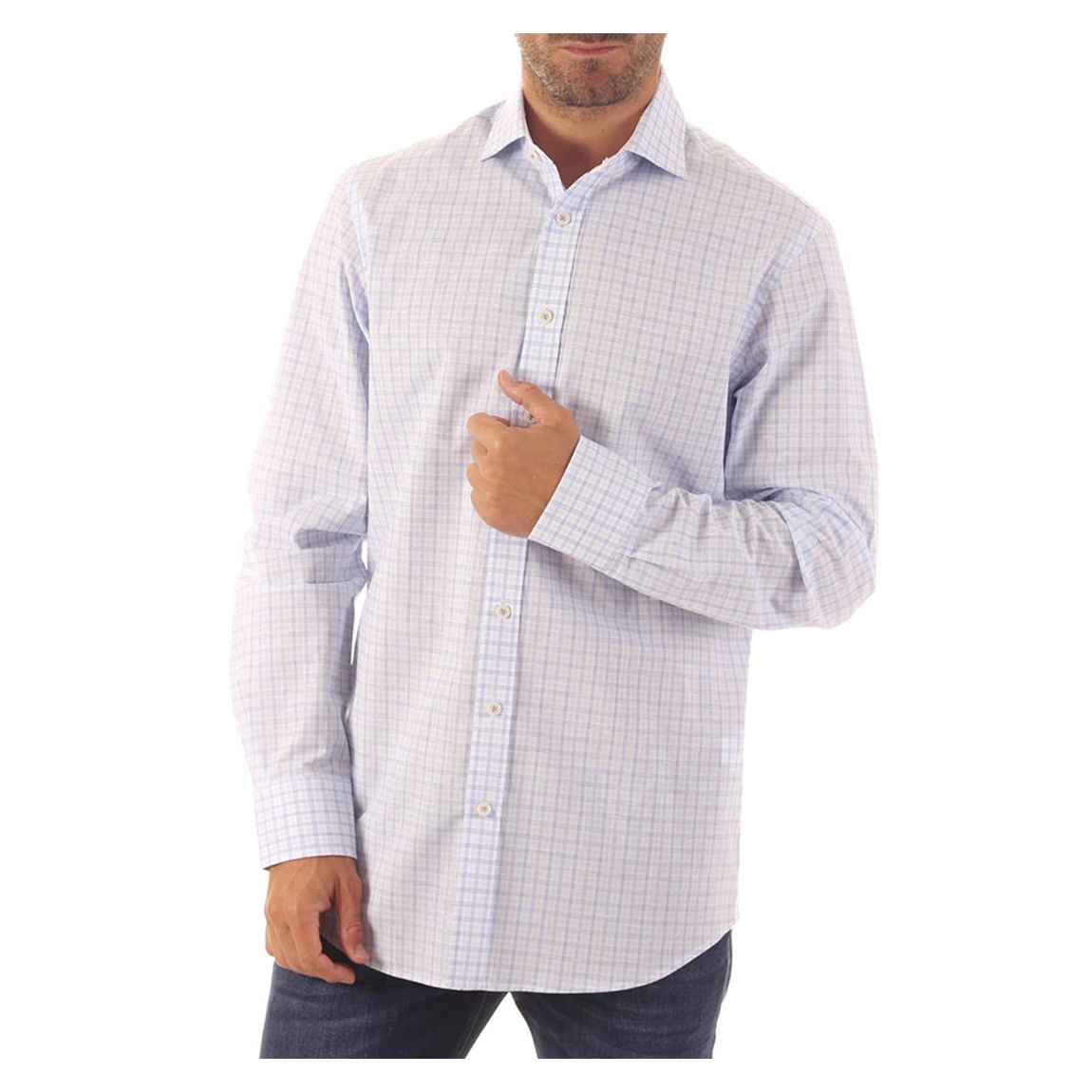 Blue Square Print Linen Blend Shirt main product photo