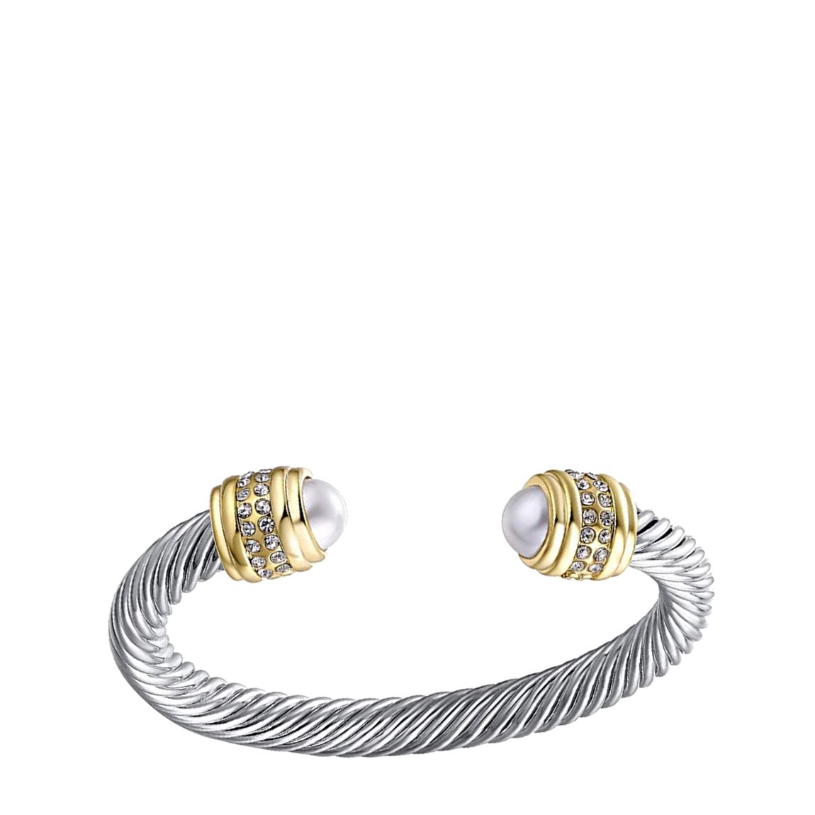 18K Gold Two Tone Pearl Cuff Bangle main product photo