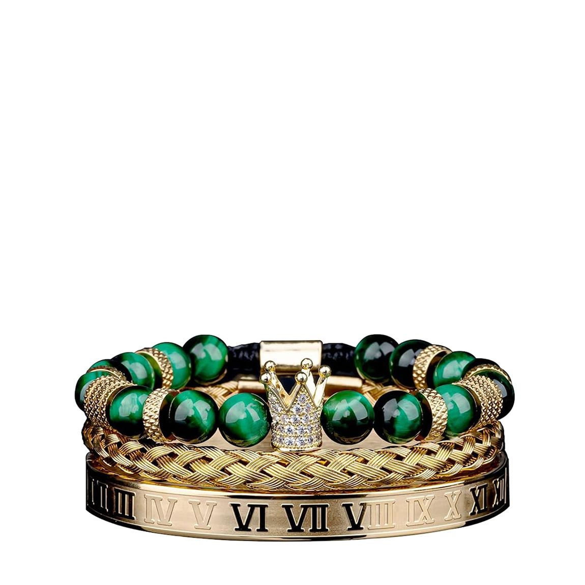 18K Gold Green Gemstone & Bangle Set main product photo