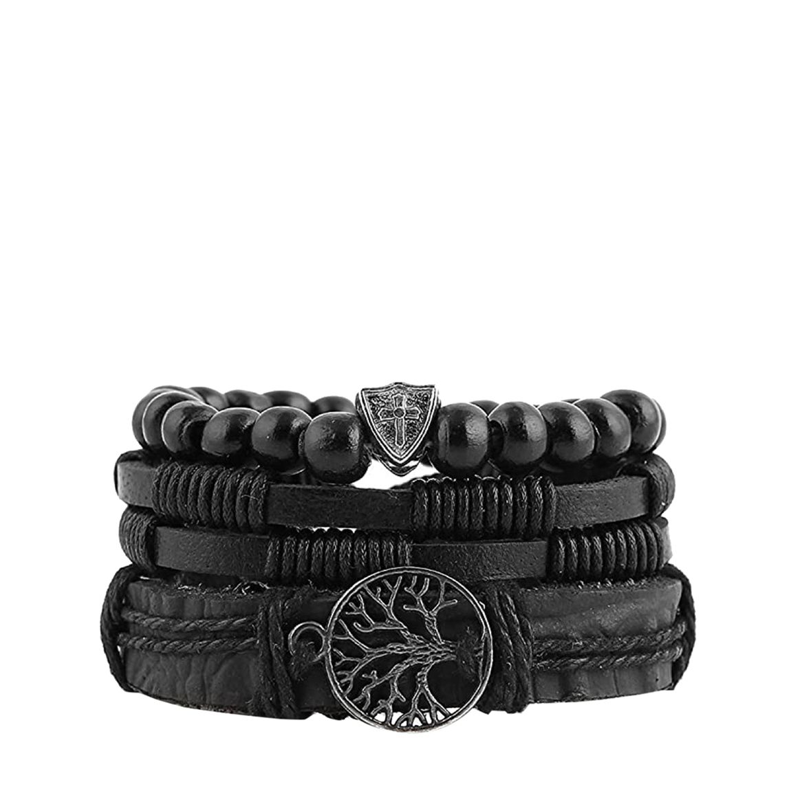 Black Leather Bracelet Set main product photo