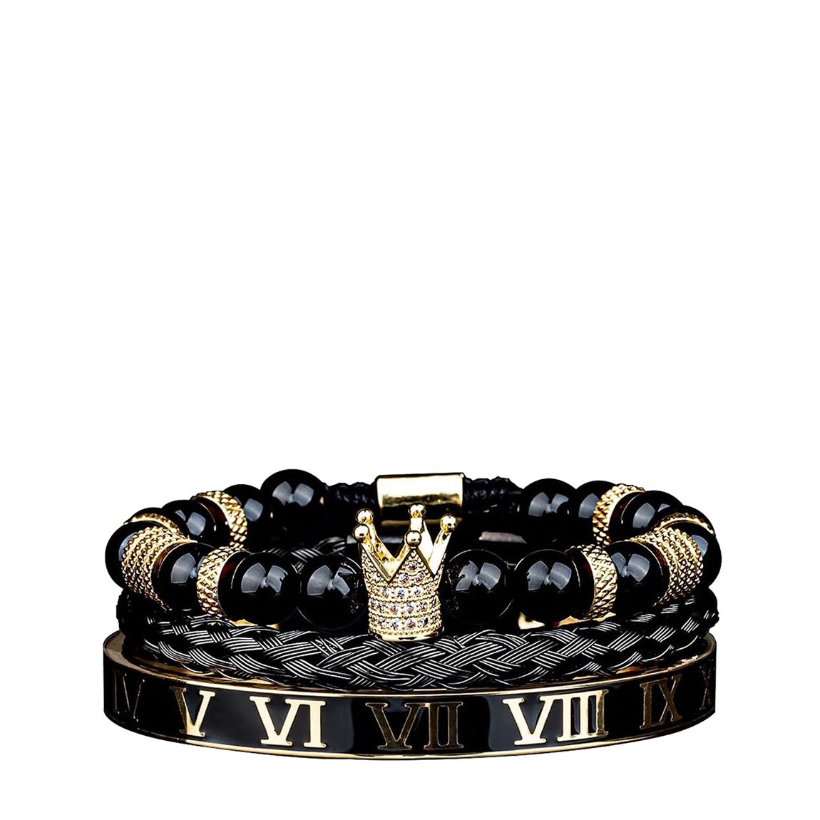 18K Gold Black Gemstone & Bangle Set main product photo