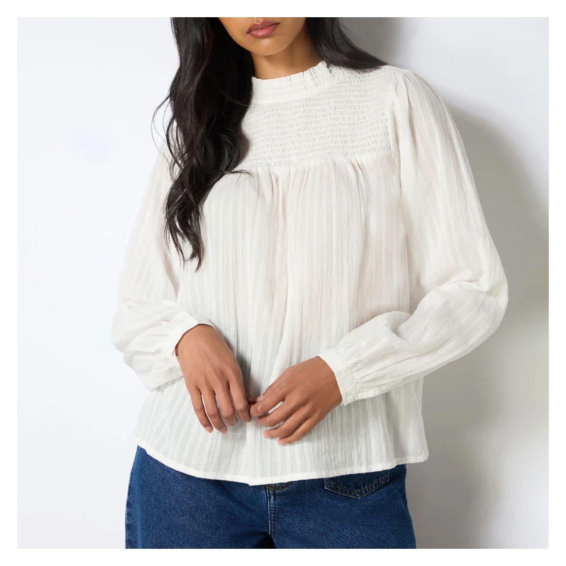 Shirred Neck Ivory Blouse main product photo