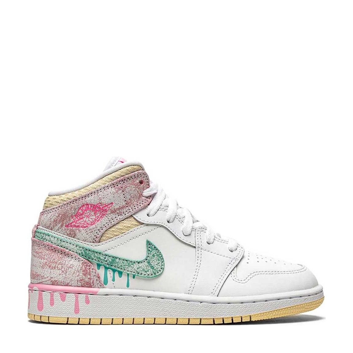 Kid's Pink Paint Drip Jordan 1 Mid Trainers main product photo