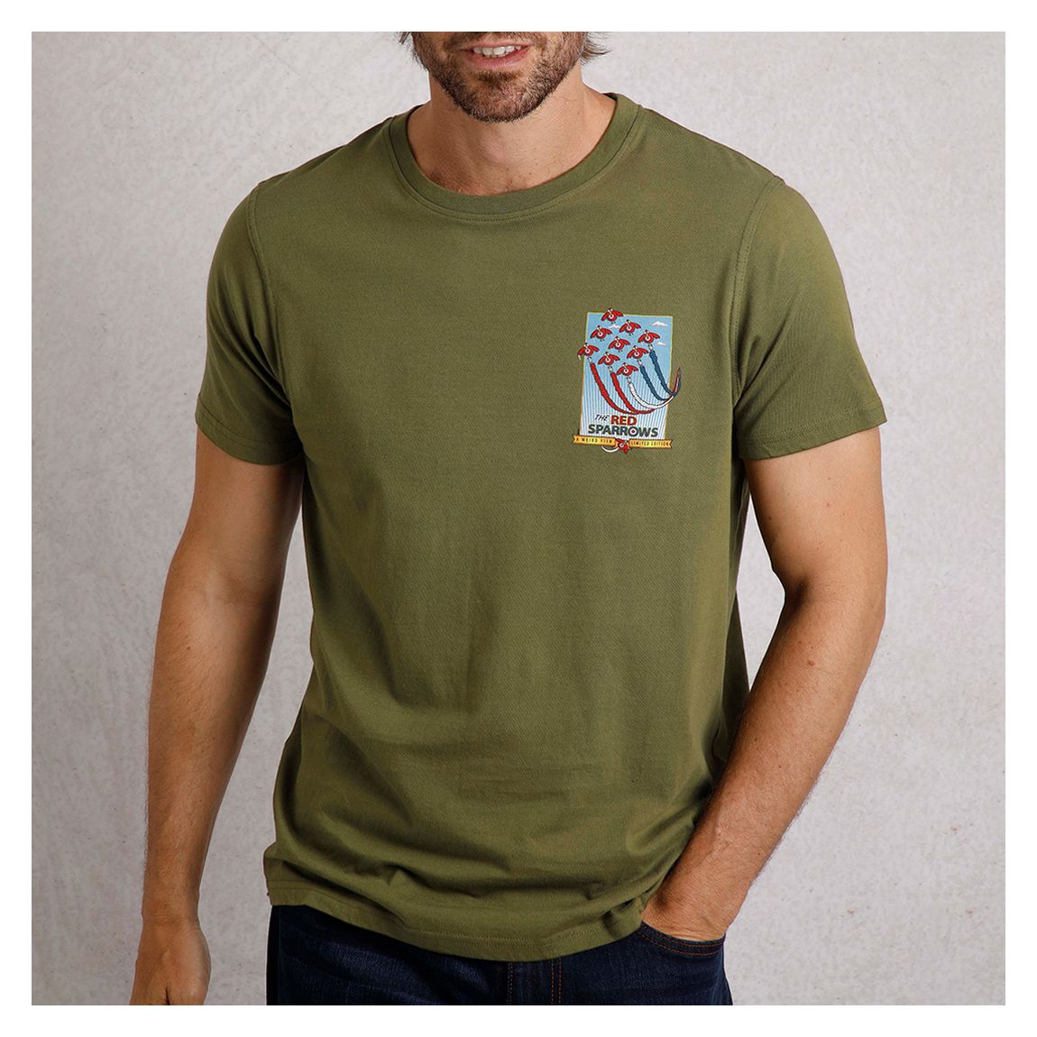 Khaki Red Sparrows Back Print Artist T-Shirt main product photo