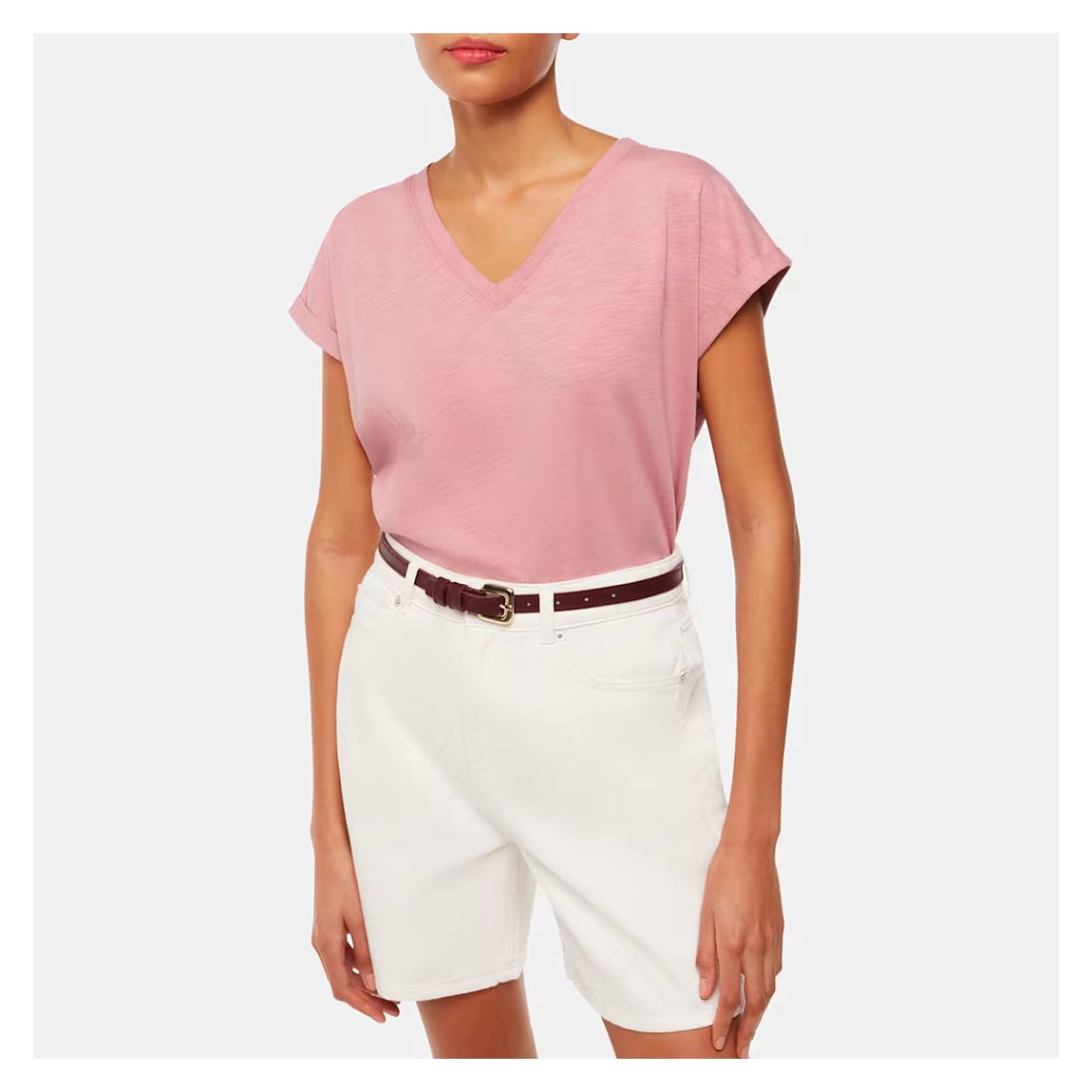 Pink Willa V-Neck Cap Sleeve Cotton T-Shirt main product photo