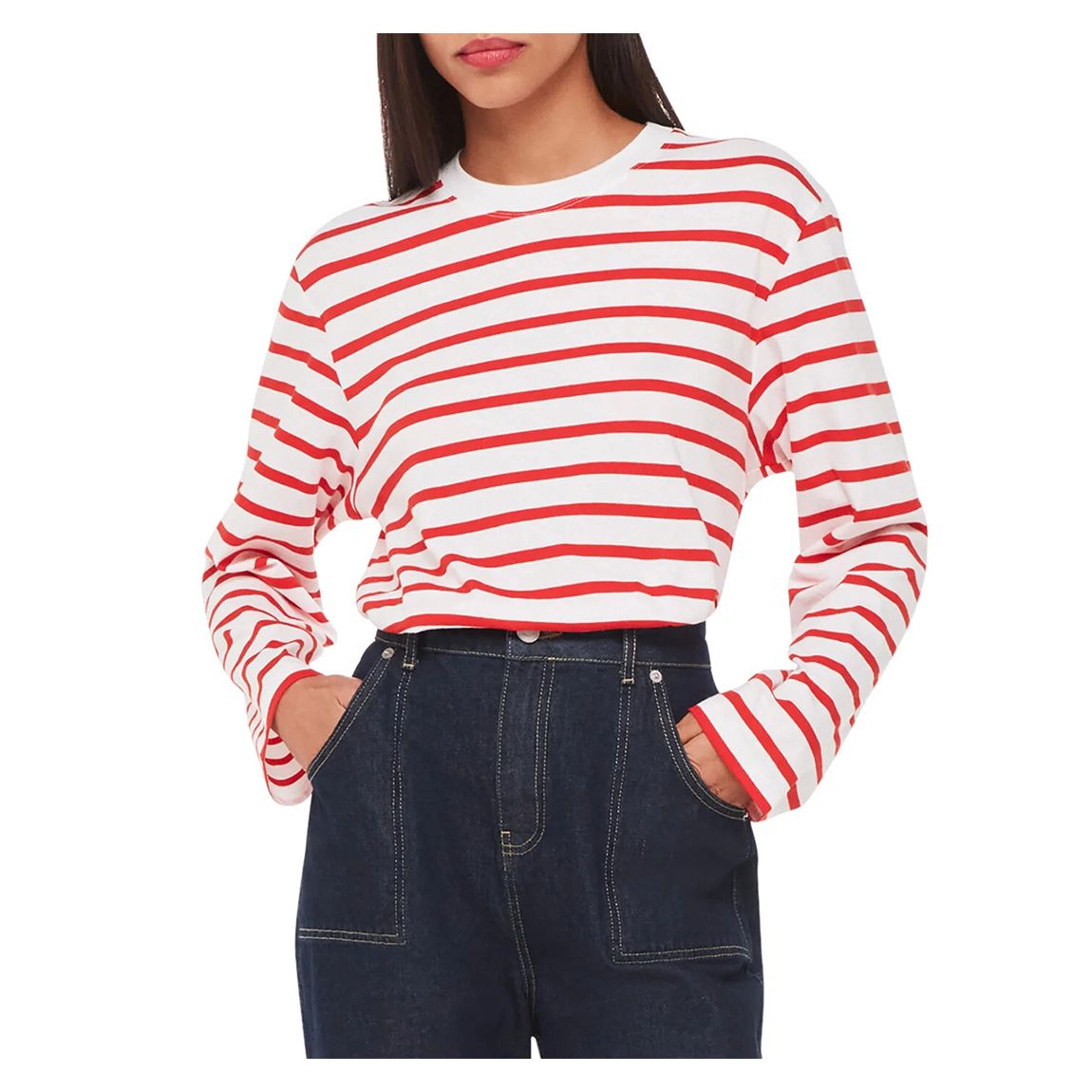 Red and White Striped Long Sleeve Cotton Top main product photo