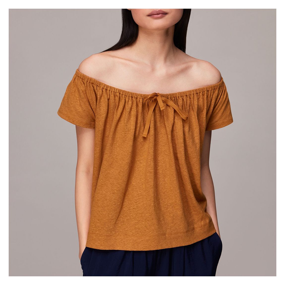 Rust Bardot Linen Blend Top main product photo