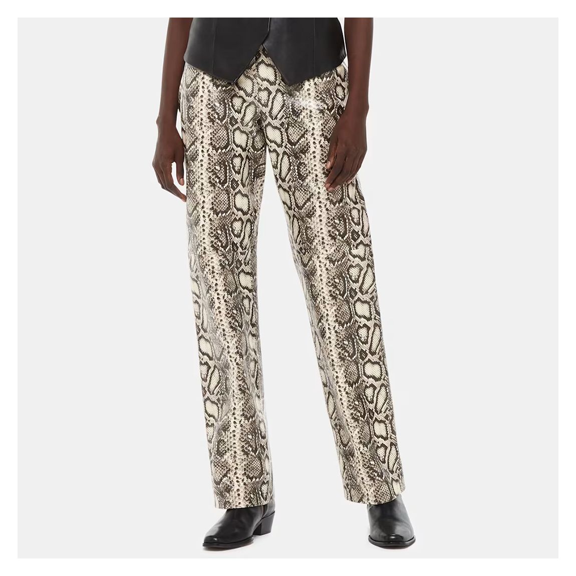 Beige Snake Print Leather Trousers main product photo