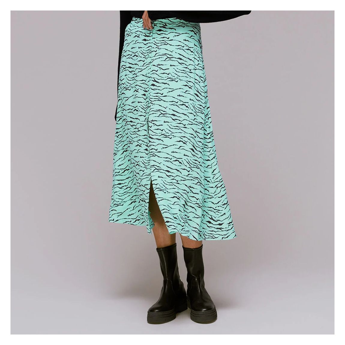 Blue Printed Button Front Midi Skirt main product photo