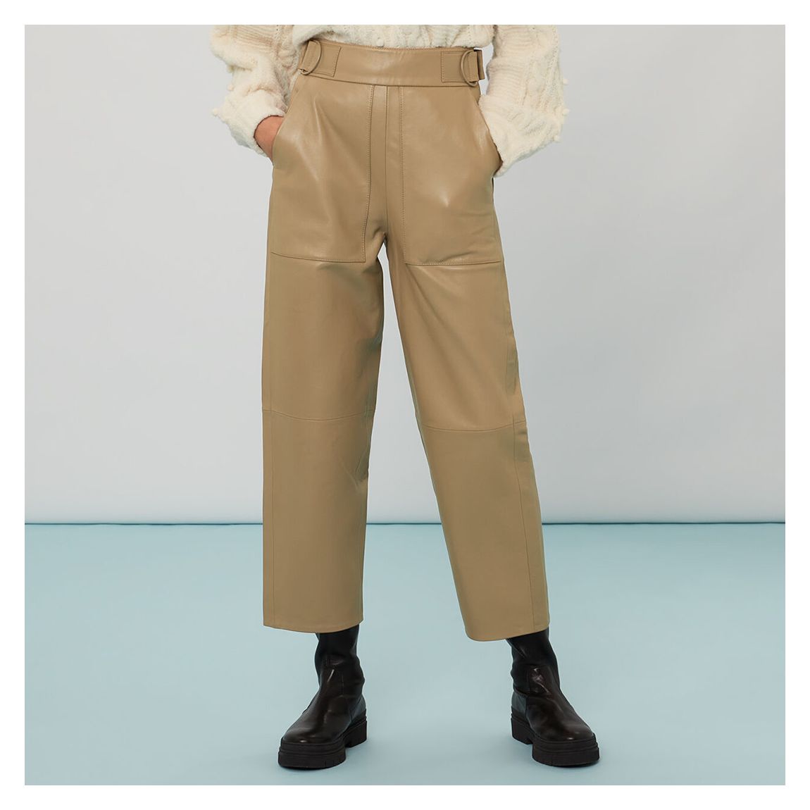 Beige Arden Panelled Leather Trousers main product photo