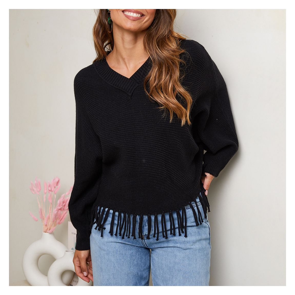 Black V-Neck Cashmere Blend Jumper main product photo
